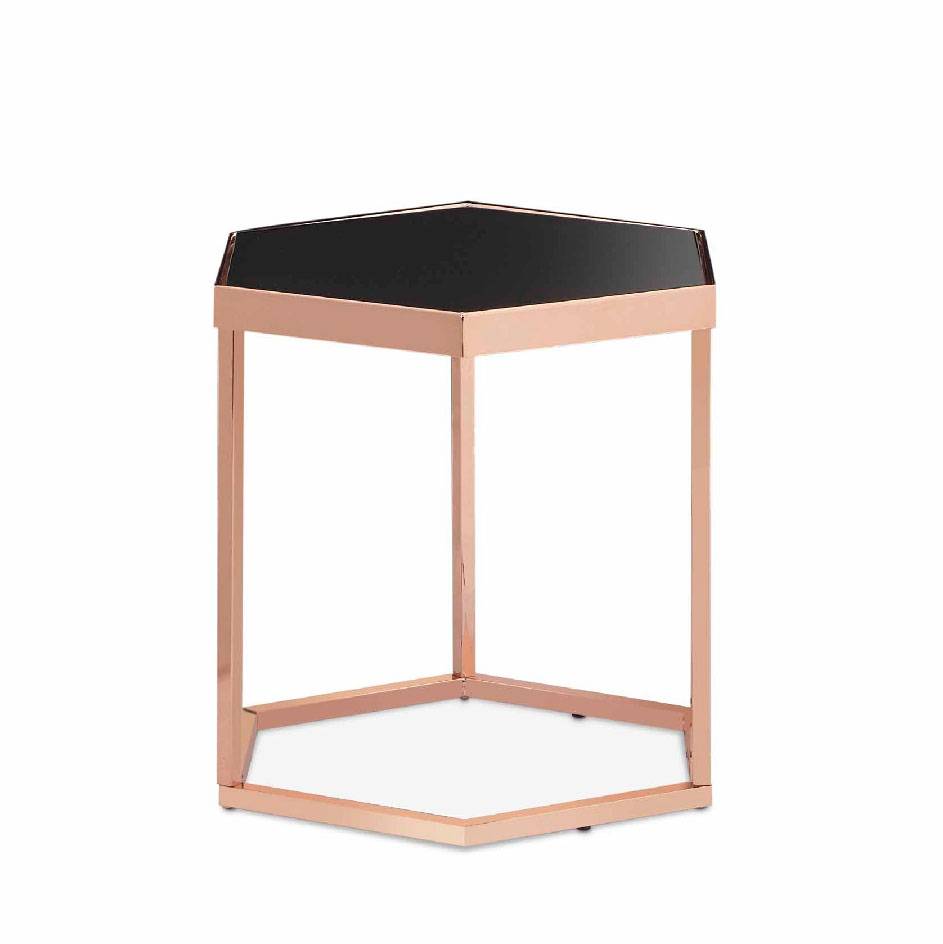 Hexagonal Black Glass Rose Gold Exquisite Side Table Home Hexagonal Black Glass Rose Gold Exquisite Side Table Size Specification