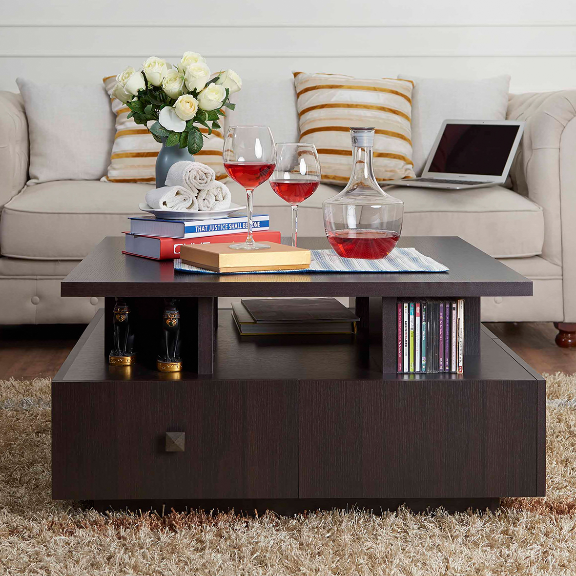 Square 4 Sides Drawers Coffee Table Office And Home Living Room Fits To Put In The Living Room