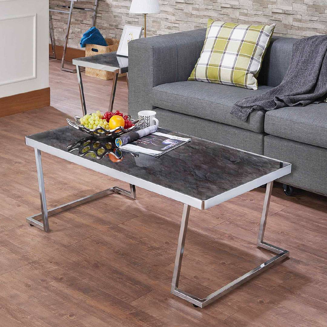 L Shape Metal Post Legs And Black Glass Tabletop Coffee Table Home Easily Assemble L Shape Coffee Table