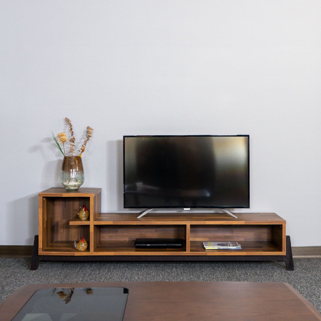 Mueble TV de almacenamiento cuadrado abierto de 180 cm de largo | Tocador dormitorio de madera y fabricante de muebles | rebanar