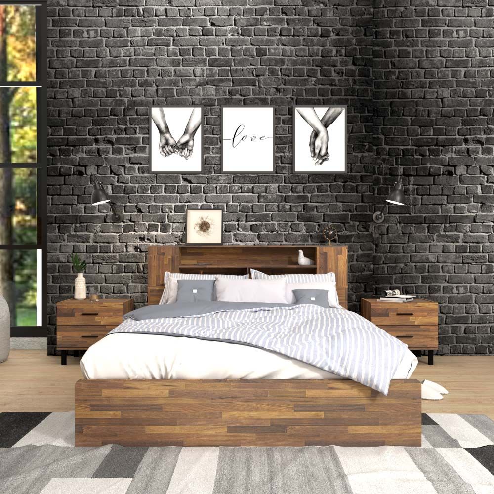 Plywood Filet Edge Line Queen Cama doble con almacenaje Tocador de dormitorio de y fabricante de muebles | rebanar
