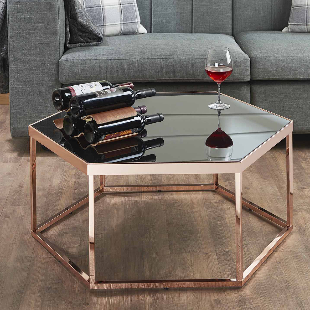 Hexagonal Black Gl Coffee Table Office And Home Living Room Rose Gold Color Coffee Table Hexagon Black Gl Tabletop
