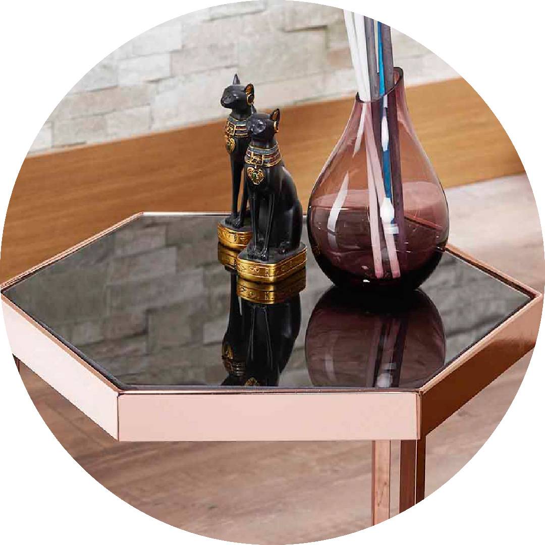 Hexagonal Black Glass Rose Gold Exquisite Side Table Research