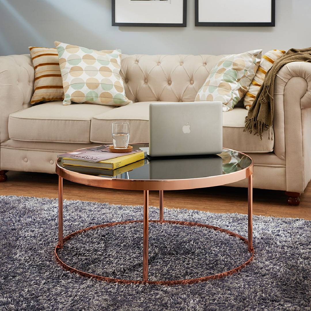 Rose Gold Color Round Tabletop Coffee Table Research Development