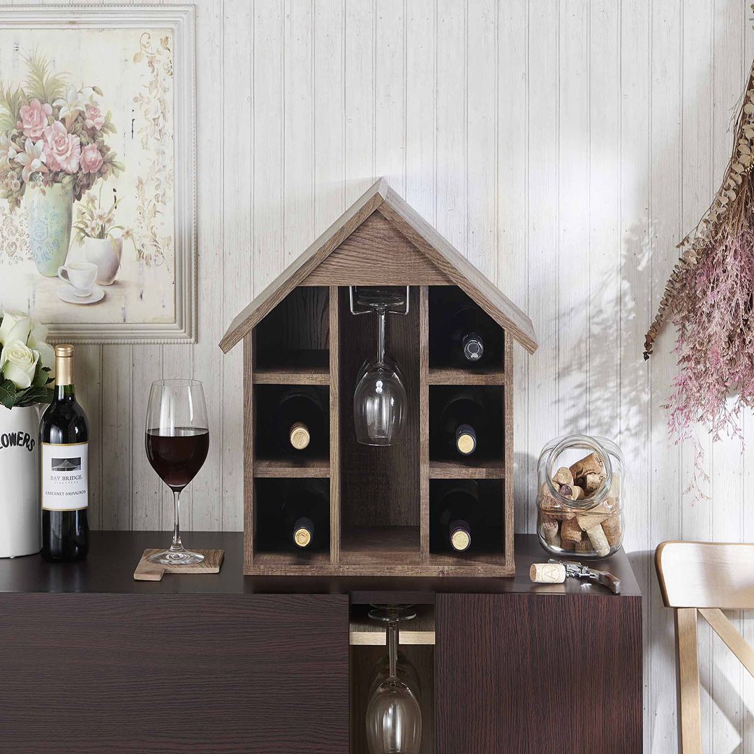 Gabinete de vino con forma de casa pequeña | Tocador de dormitorio de madera y de muebles | rebanar