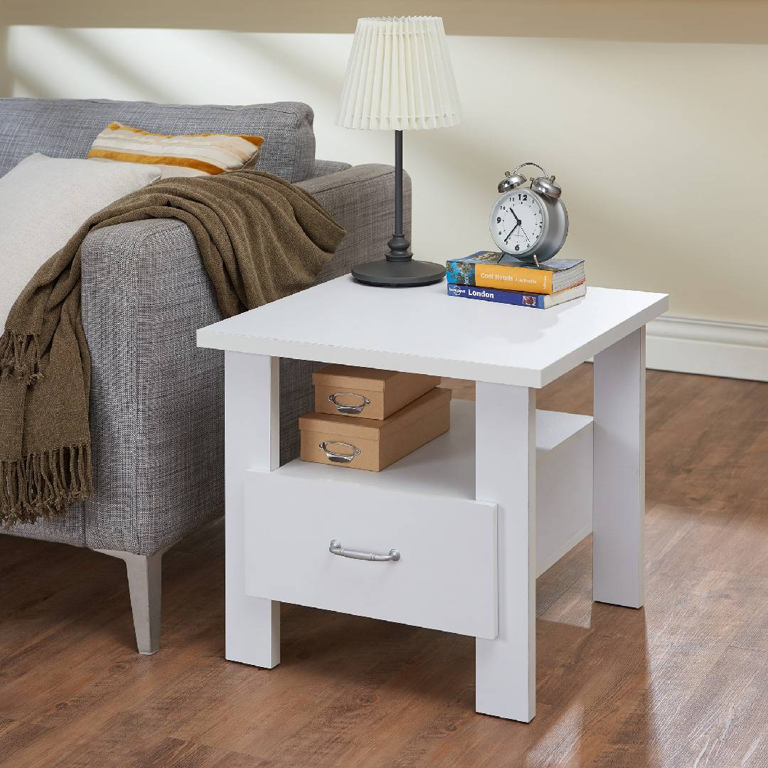 Square Simple Design Bright White Color Side Table Safe Green Furniture Supplier Slicethinner