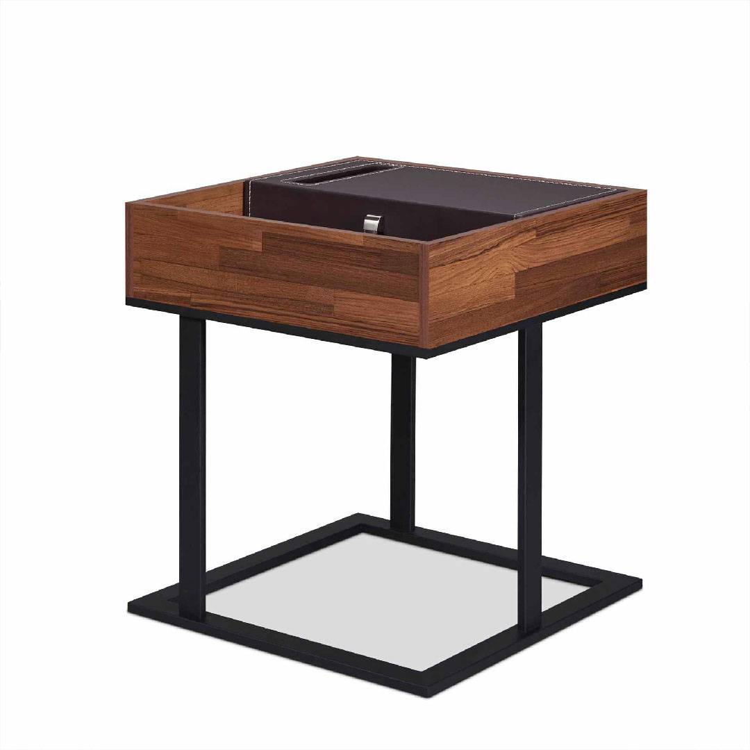 Modern Leather Reclaimed Teak Side Table Research Development