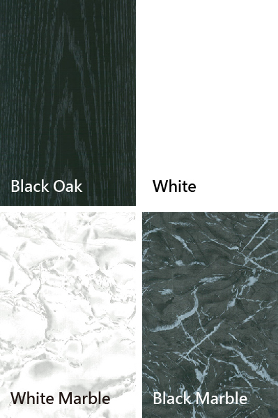 Chêne noir, blanc, marbre blanc, marbre noir