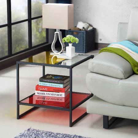 Colorful Glass Tabletop Rectangle Small Night Stand - Shining colorful night stand.
