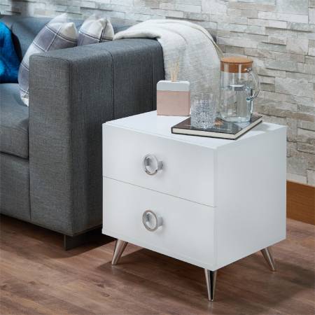 High Textured White With Silver Feet - Pure white styling side table.