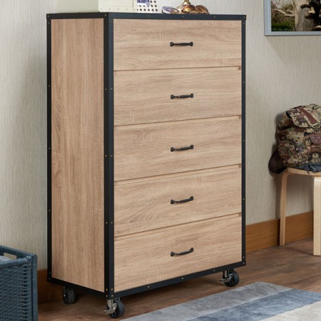 5 layers storage cabinet with wooden veneer style - Light industrial style chest with warm color, show the awesome style of home.
