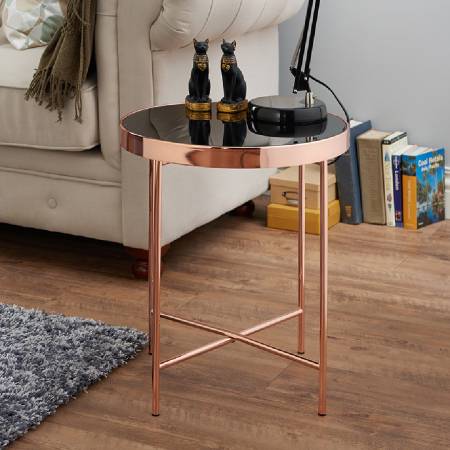 Hexagonal Black Glass Rose Gold Exquisite Side Table Research