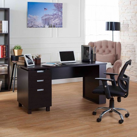 Офисный стол - Кабинет, письменный стол, три ящика, темно-коричневый, простые ветры.