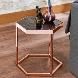 HEXAGONAL BLACK GLASS ROSE GOLD EXQUISITE SIDE TABLE