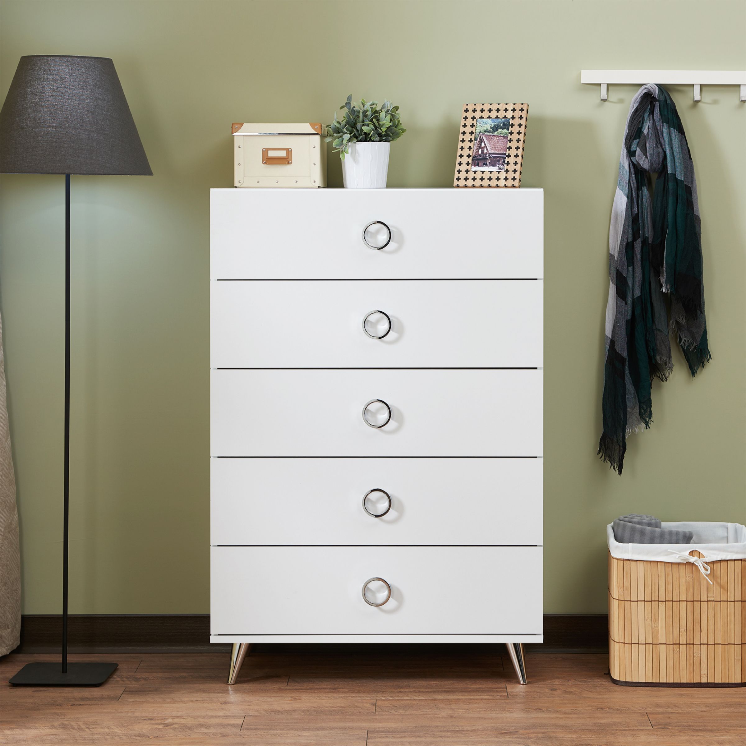 High Quality White Silver Leg Chest Of Drawers Safe & Green Furniture