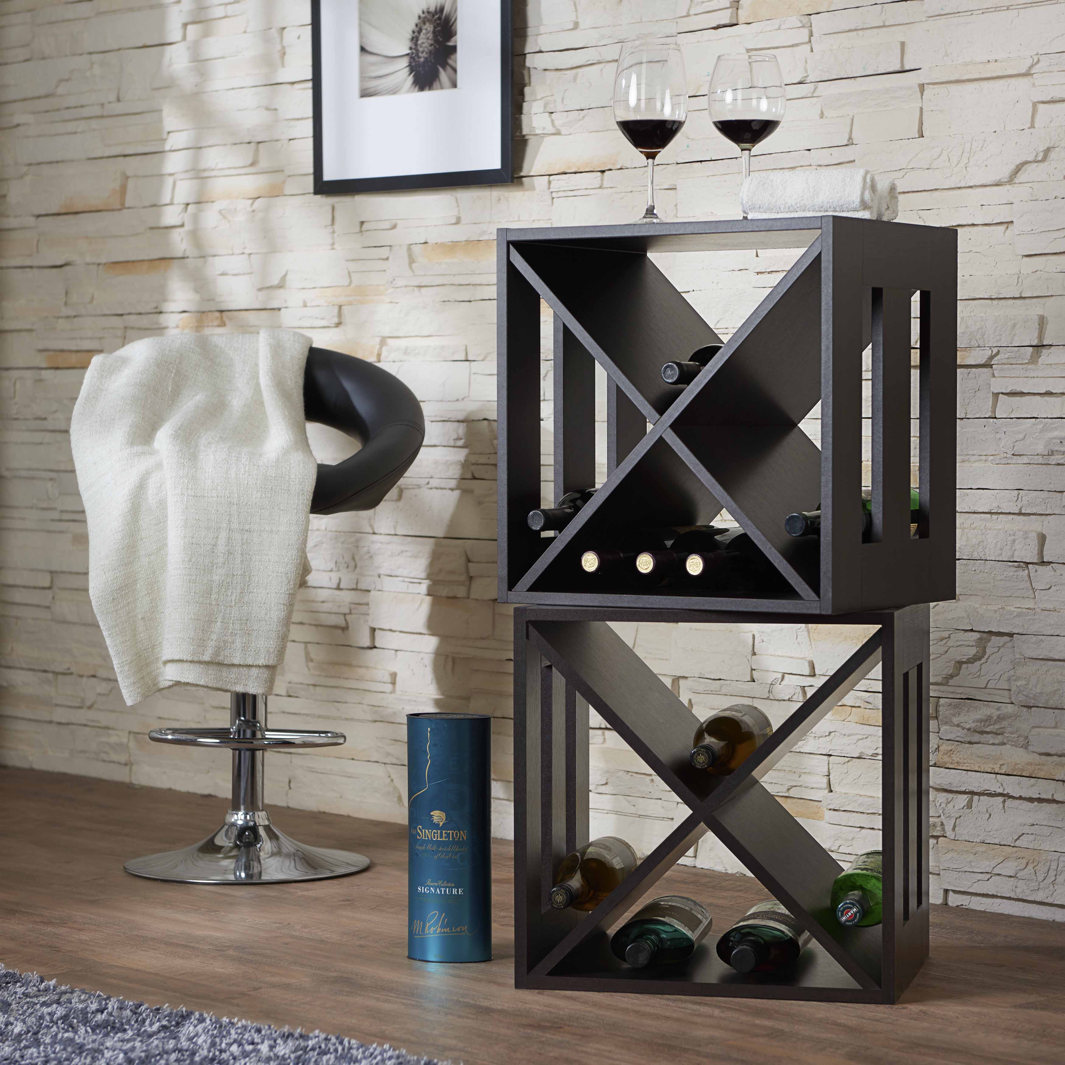 Modern Square Storage Wine Rack Flat Packing Wood Furniture