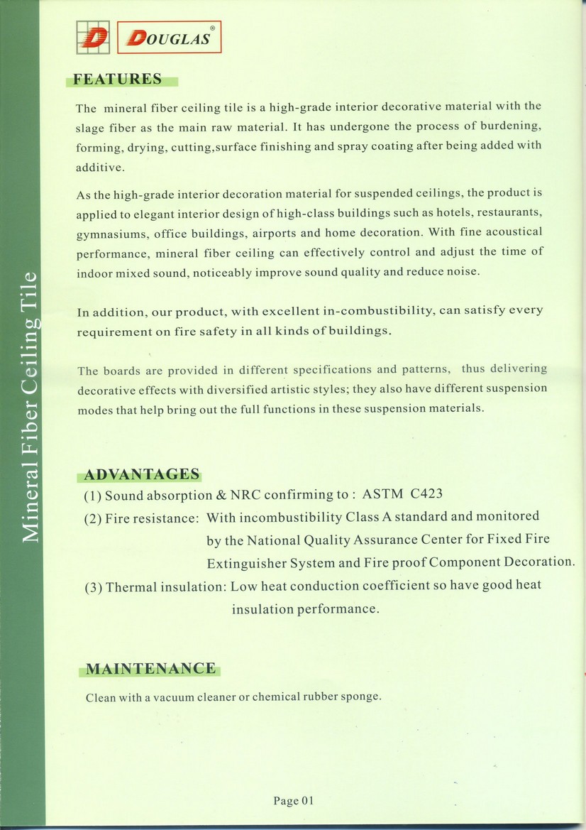Mineral Fiber Ceiling Tile Douglas Overseas Corp