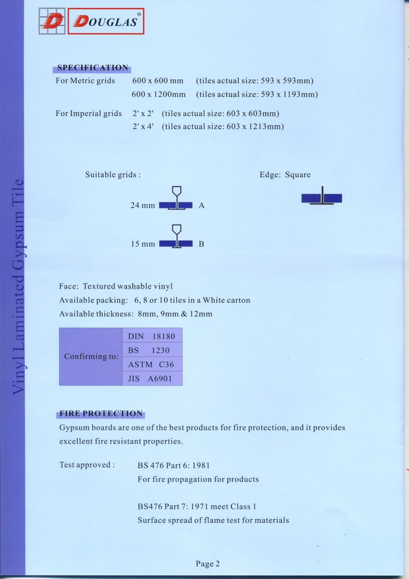 Vinyl Laminated Gypsum Ceiling Tile Douglas Overseas Corp