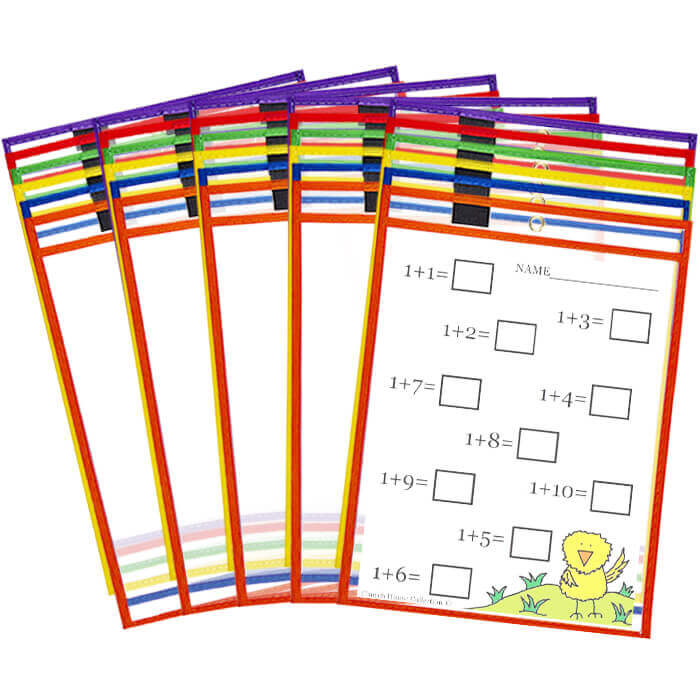 Multi-Color Dry Erase Pocket 10 x 13 Inches Dry Erase Sleeves Oversized Clear Plastic Sleeves Pockets Reusable Sheet Protectors Teachers Students Supplies for Classroom Organization 10 Pack 