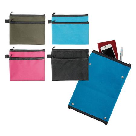 折りたたみ式ダブルポケットポーチ - Double zipper pouch where all your school supplies fit perfect and organized.
