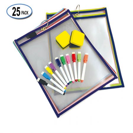 10"x14" Custom Dry Erase Pocket for Amazon - elastic band pen holder Dry Erase Pockets