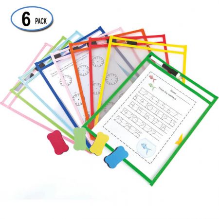 10"x13" Dry Erase Plastic Sleeves - assorted color Dry Erase Pockets