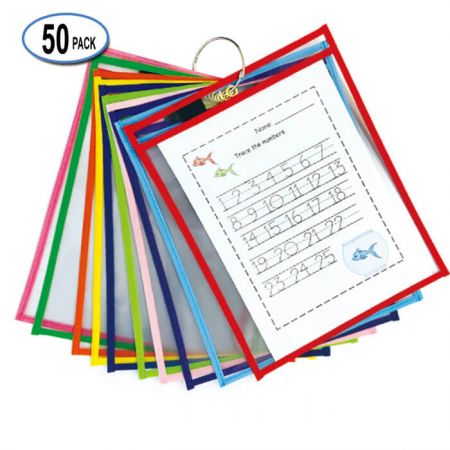10"x13" (50 Pack) Dry Erase Pocket - colorful Dry Erase Pockets