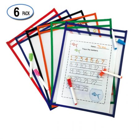 10"x13" Assorted Color Dry Erase Sleeve - These Industrial grade stitched heavy duty pockets are made to withstand daily usage of classroom, office and work.