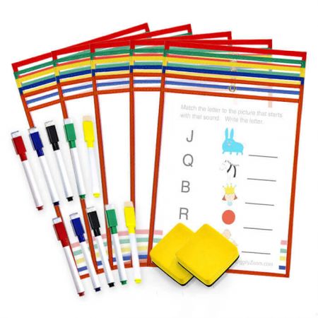 25 Pack Dry Erase Pocket Kit - Perfect for parents, teachers & family gamers to teach their kids.