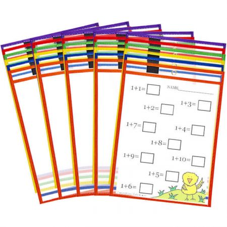 30 Pack Dry Erase Pocket - Centered metal eyelets are perfect for easy hanging.