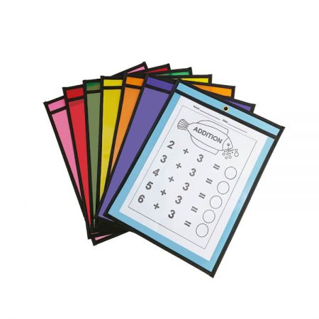 Color Backing Dry Erase Pocket - The  dry  erase  pocket  is made of clear vinyl, and PP colored backing, you can easily color code your documents, identify your paper.