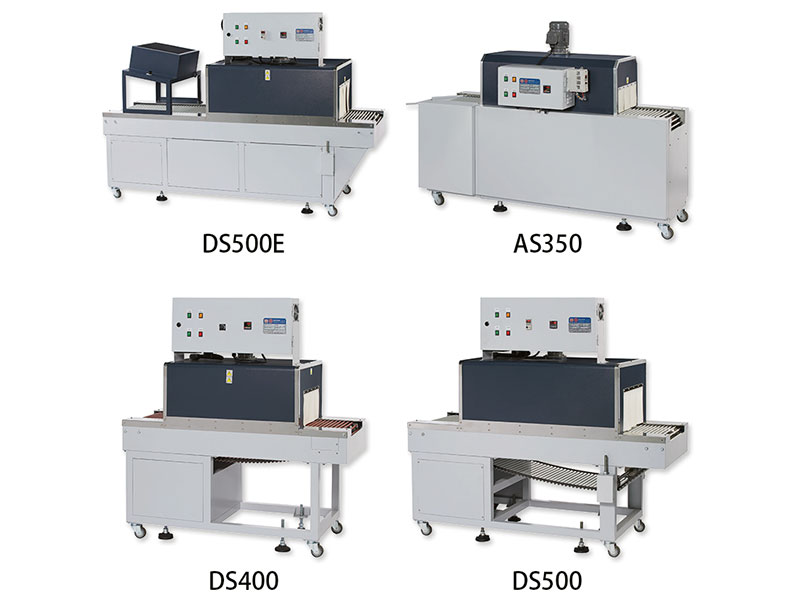 AS-350直吹式属于一般电热型收缩机；DS系列为内炉循环式，风量较均匀；DSE属于PE膜料专用机。