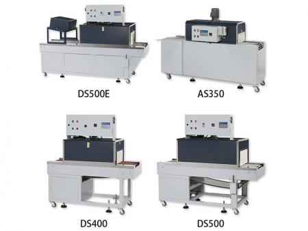 薄膜收缩机 - AS-350直吹式属于一般电热型收缩机；DS系列为内炉循环式，风量较均匀；DSE属于PE膜料专用机。