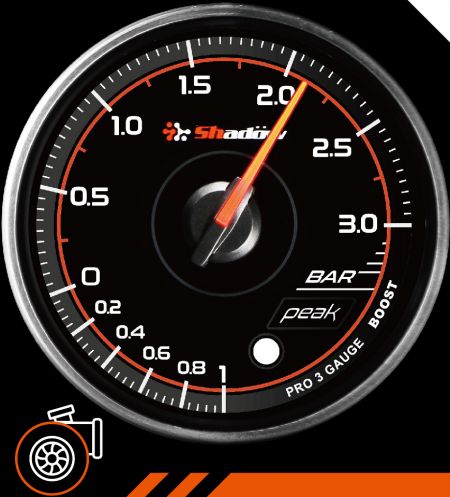 Jauge de course Turbo Boost - La plage de mesure de la jauge Turbo Boost Racing est de - 1,0 bar à 3,0 bar.