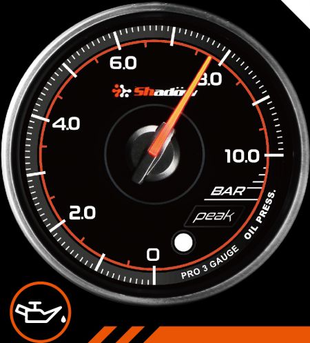Medidor de carreras de presión de aceite - El rango de medición del manómetro de carreras de presión de aceite es de 0 bar a 10 bar.