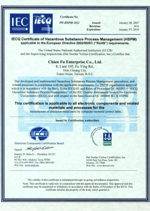 Certificat Chienfu IECQ