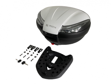 K-MAX K28 Motorcycle top case is equipped with (1) bottom plate*1 set (2) external hanging iron pieces*4 (3) nut*4 (4) Washer*4 (5) screw*4 (6) key*2