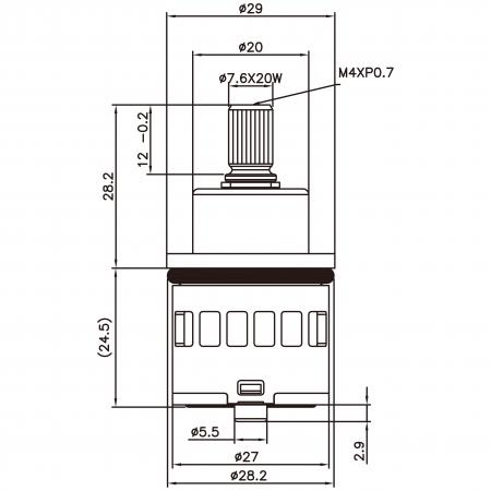 27mm 2 Port 2 Function Plastic Standard Base 90 Degree Turn Diverter Cartridge