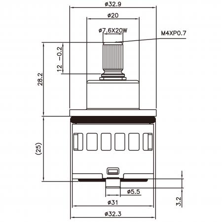 31mm 2 Port 3 Function Plastic Standard Base 90 Degree Turn Diverter Cartridge With Shared Function