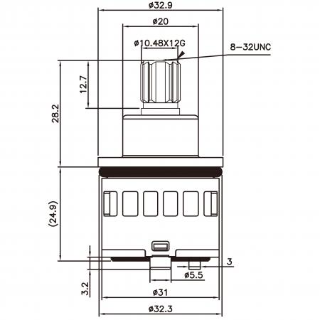 31mm 2 Port 4 Function Plastic Standard Base 360 Degree Turn Diverter Cartridge No Off