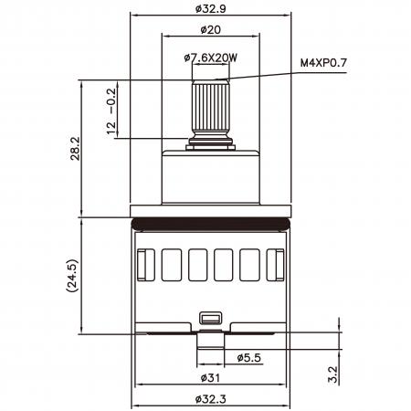 31mm 2 Port 2 Function Plastic Standard Base 90 Degree Turn Diverter Cartridge