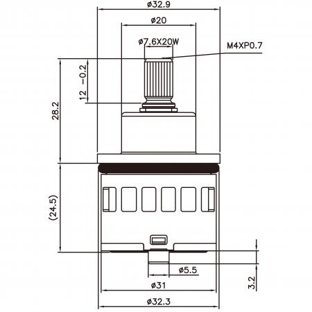 31mm 3 Port 3 Function Plastic Standard Base 120 Degree Turn Diverter Cartridge