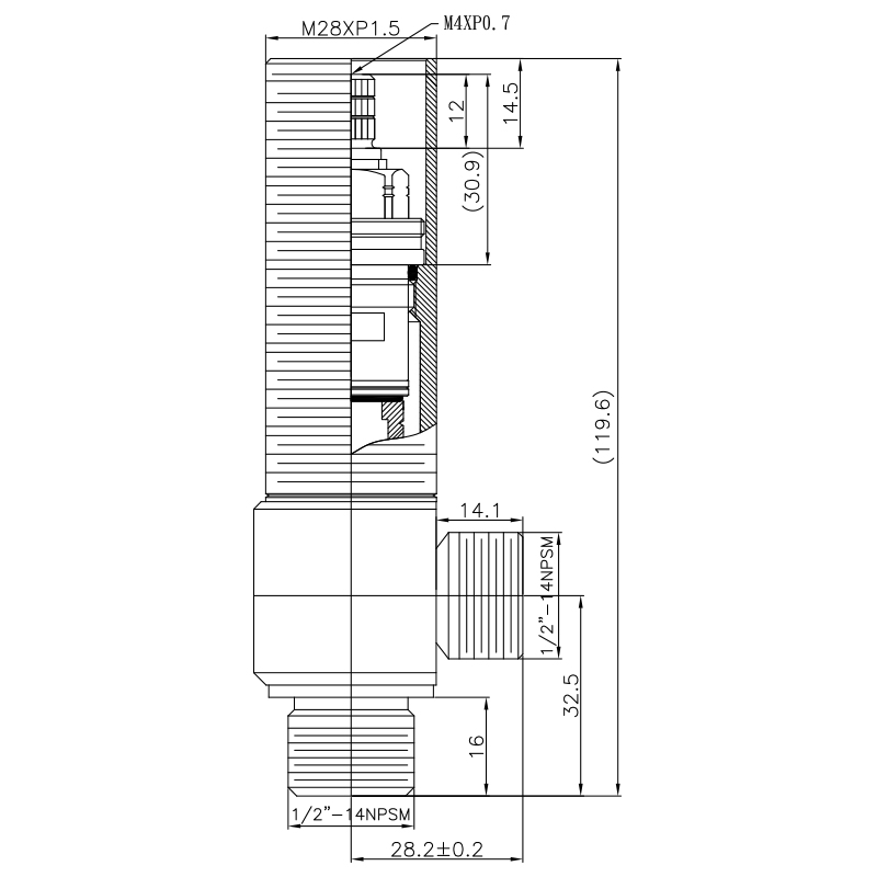 1/2 media pulgada SV112 Tipo Cuerpo lateral M28XP1.5 Rosca del cuerpo