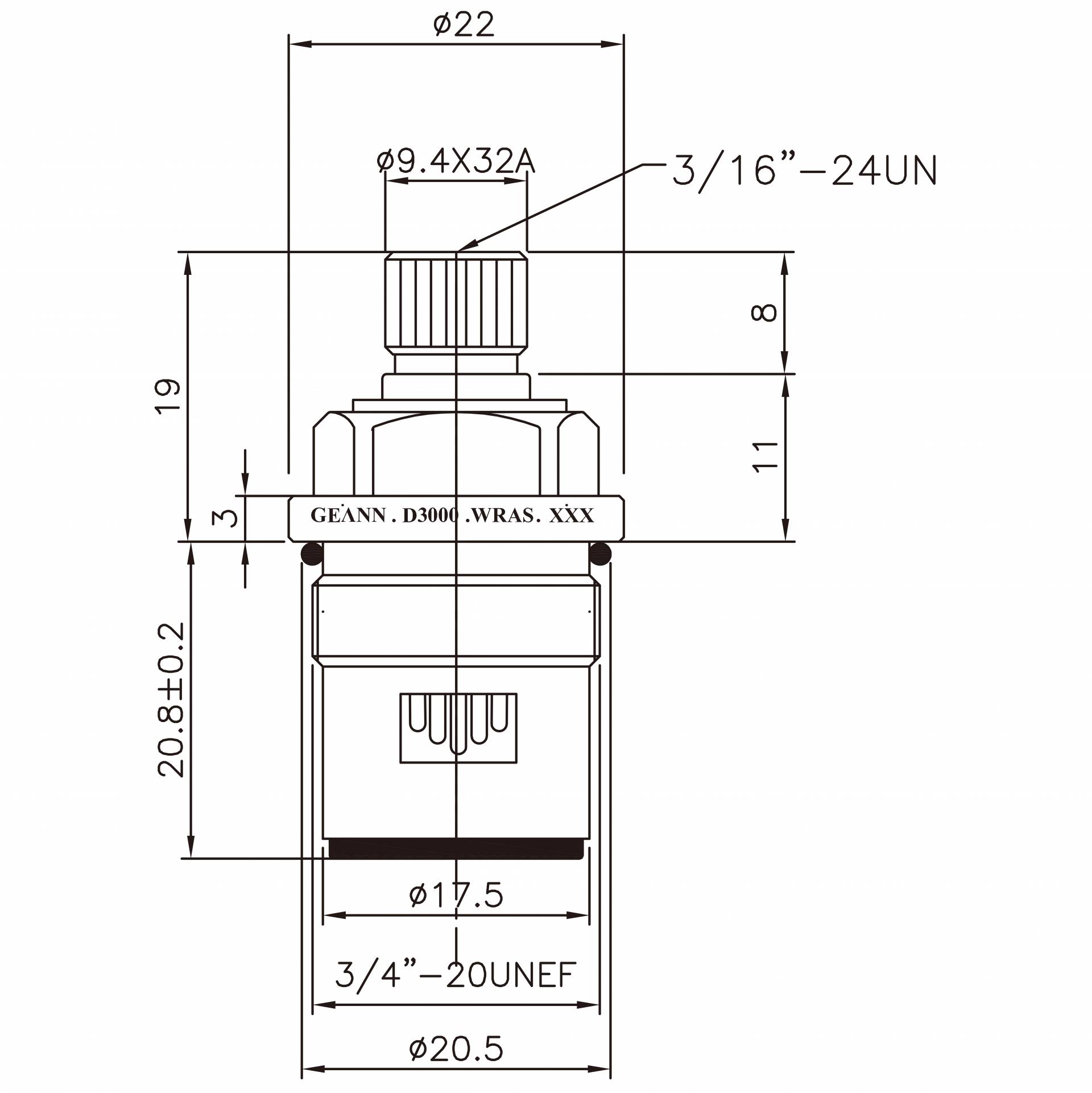 3/8 Three Eight Inch Brass Two Handle Faucet HCC Type 9.4 X 32A Teeth