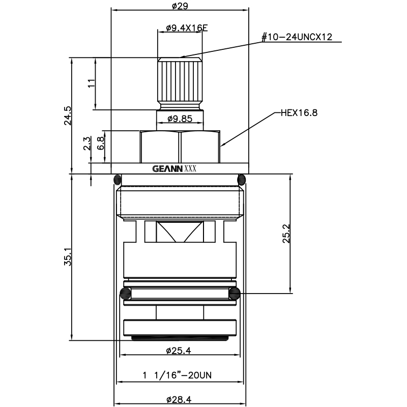 3/4 Three Quarter Inch 59.6mm Brass 2 Way Tub and Shower Diverter Cartridge | Shower & Kitchen Ceramic Cartridges & Plumbing Valves Manufacturer | Geann3/4 Three Quarter Inch on/off Ceramic Diverter Cartridge, 16 Teeth Spindle 180 Degree Turn Diverter Cartridge / Shower & Kitchen Ceramic Cartridges & Plumbing Valves Manufacturer | Geann
