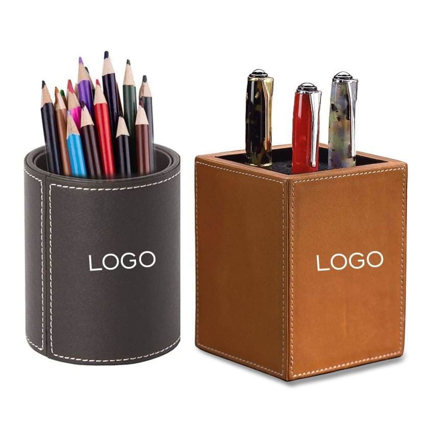 Advertising Faux Leather Pen Cups with Custom Logo
