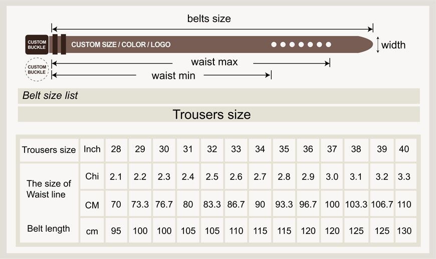 Customized leather belt size.