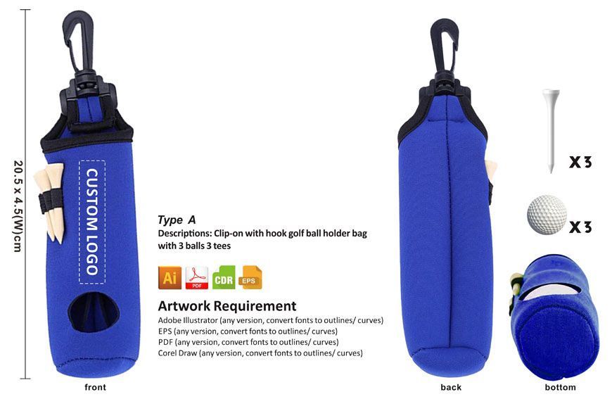 Neoprenowa torba na minigolfa (typ A) zapewniająca łatwy dostęp do piłek i możliwość personalizacji
