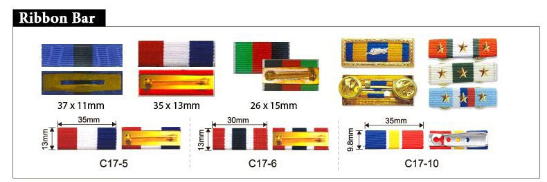 Custom Ribbon Bars in Various Sizes and Designs with Metal Logo Attachments