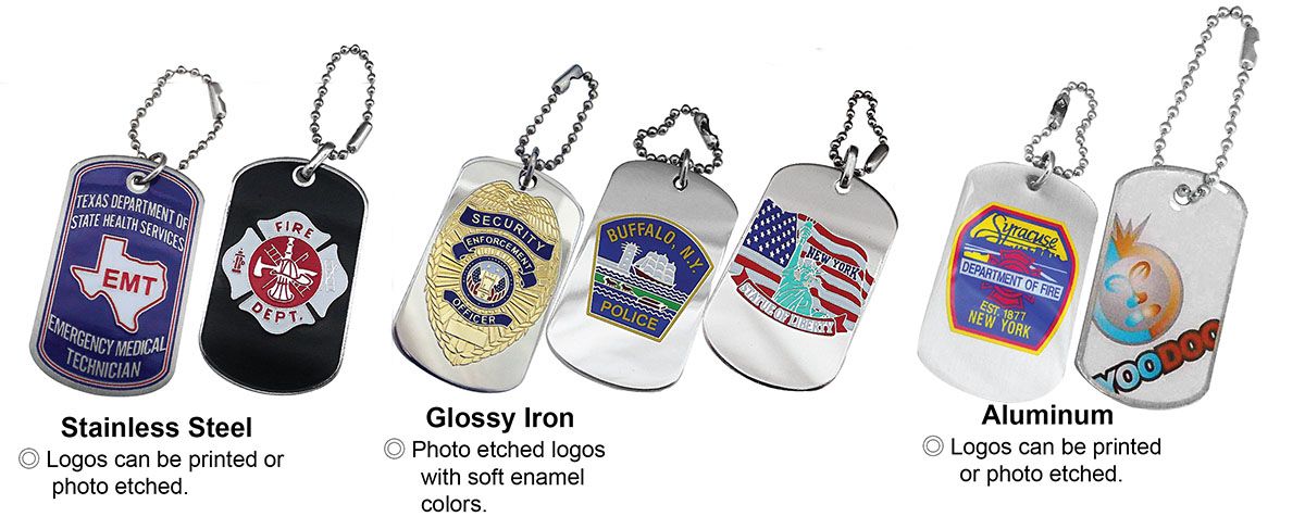 Custom Military Dog Tags in Stainless Steel, Glossy Iron, and Aluminum